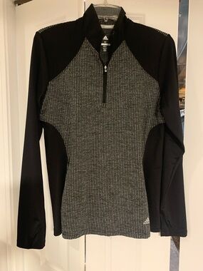 adidas Women’s Black and Gray Half-Zip Cowl Neck Sweater